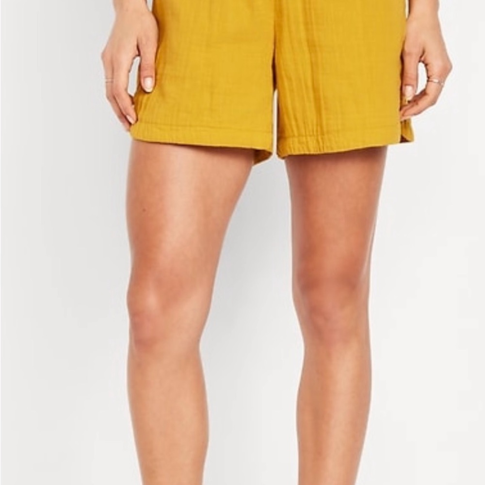 Never Worn Old Navy Yellow Gold High Waisted Crinkle Gauze Shorts w/5” Inseam